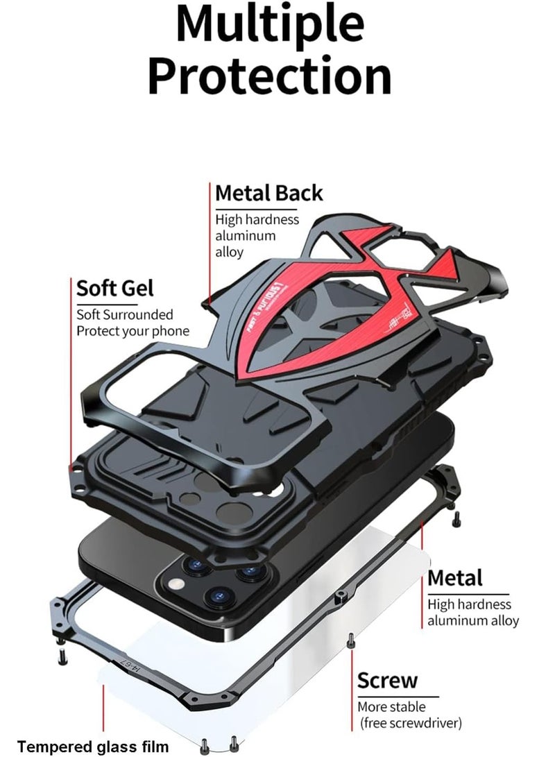 Aookay Metal Case for iPhone 16 Pro Max, Mil-Aluminum Metal Shockproof Case Full Body Protection Heavy Duty Armor Hard Case (Red) - Image 3