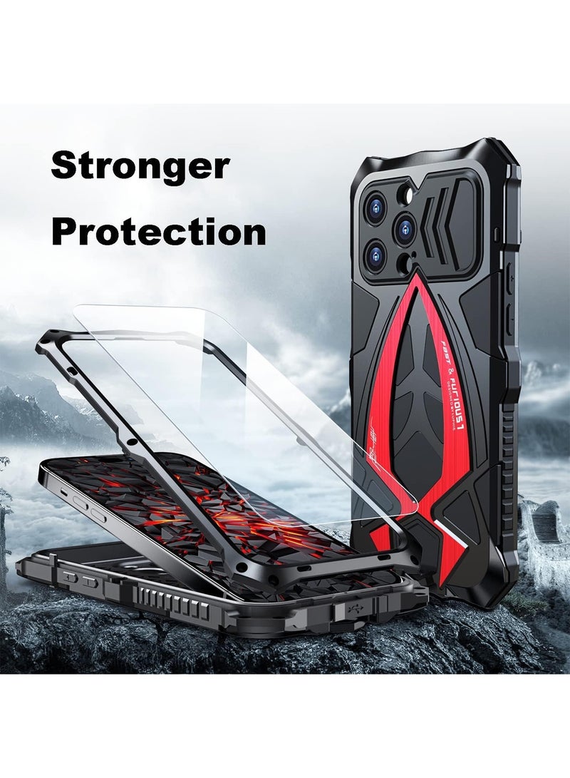 Aookay Metal Case for iPhone 16 Pro Max, Mil-Aluminum Metal Shockproof Case Full Body Protection Heavy Duty Armor Hard Case (Red) - Image 2