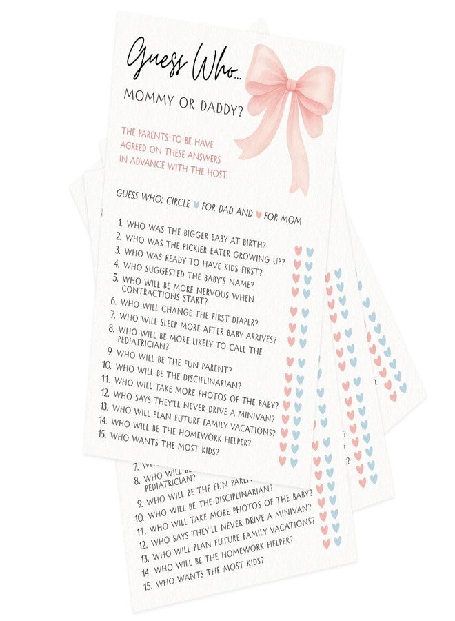 Printed Party Baby Shower Games for Girl - Pink Bow Design, Set of 4 Fun Activities for 30 Guests, Includes Bingo, Emoji Game, Guess Who, and Who Knows Mommy - Image 4