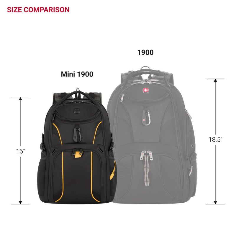 SWISSGEAR حقيبة ظهر سويس جير 1900 ميني سكان سمارت 16 بوصة، تناسب حتى لابتوب 13 بوصة، حماية RFID وحيز صديق لتفتيش TSA، أسود/أصفر - Image 3