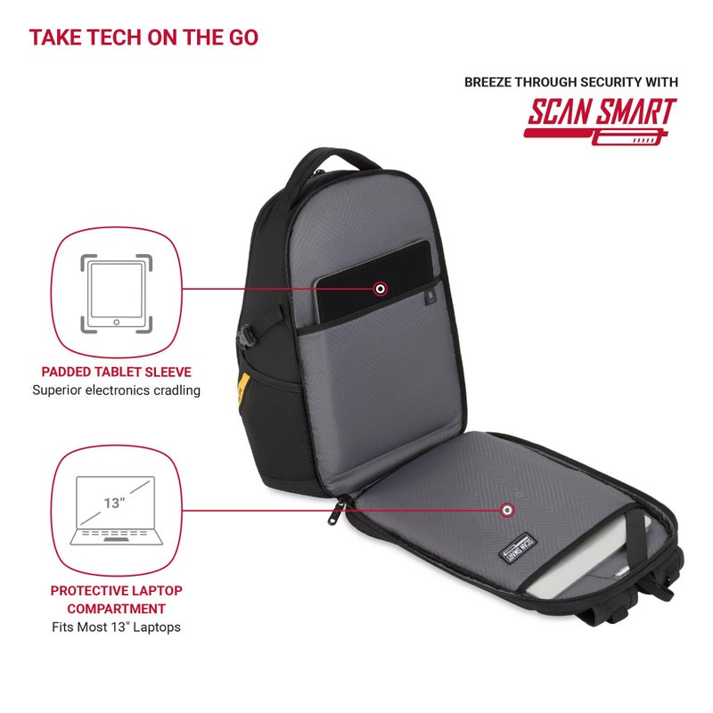 SWISSGEAR حقيبة ظهر سويس جير 1900 ميني سكان سمارت 16 بوصة، تناسب حتى لابتوب 13 بوصة، حماية RFID وحيز صديق لتفتيش TSA، أسود/أصفر - Image 2
