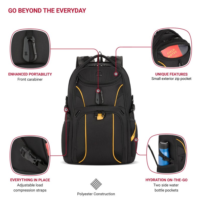 SWISSGEAR حقيبة ظهر سويس جير 1900 ميني سكان سمارت 16 بوصة، تناسب حتى لابتوب 13 بوصة، حماية RFID وحيز صديق لتفتيش TSA، أسود/أصفر - Image 4