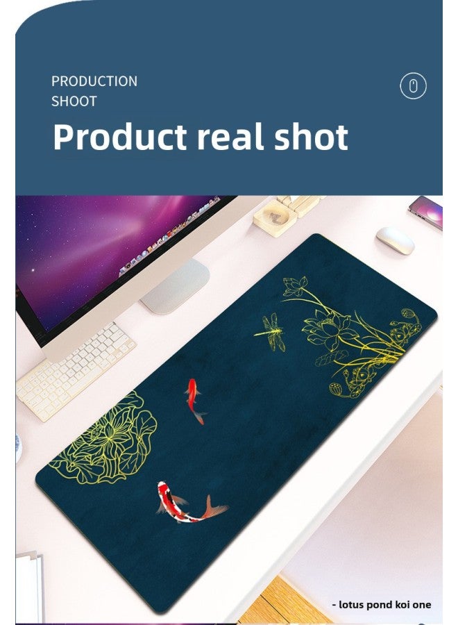 Large Mouse Pad Cad Office Shortcut Encyclopedia Large Desktop Ps Computer Desk Pad Keyboard Mat For Boys And Girls-Color:400*900*4mm-Pattern:Lotus Pond Koi - Image 1