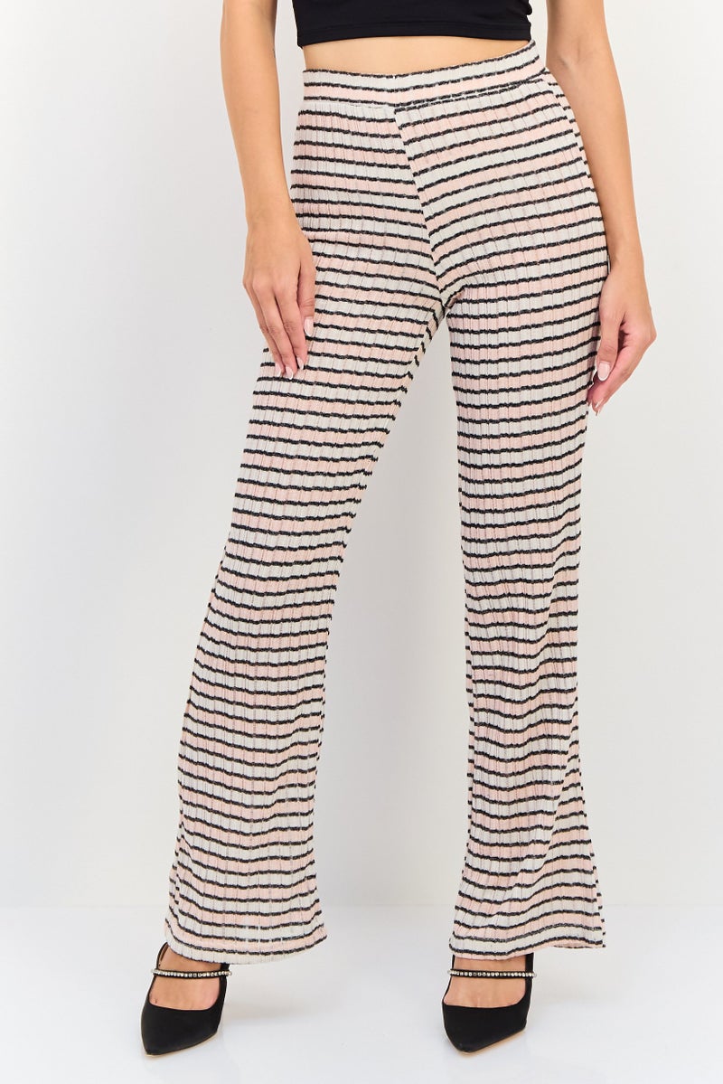 Lefties بنطلونات نسائية عادية مقاس ضيق مخططة قابلة للتمدد، متعددة الألوان - Image 1