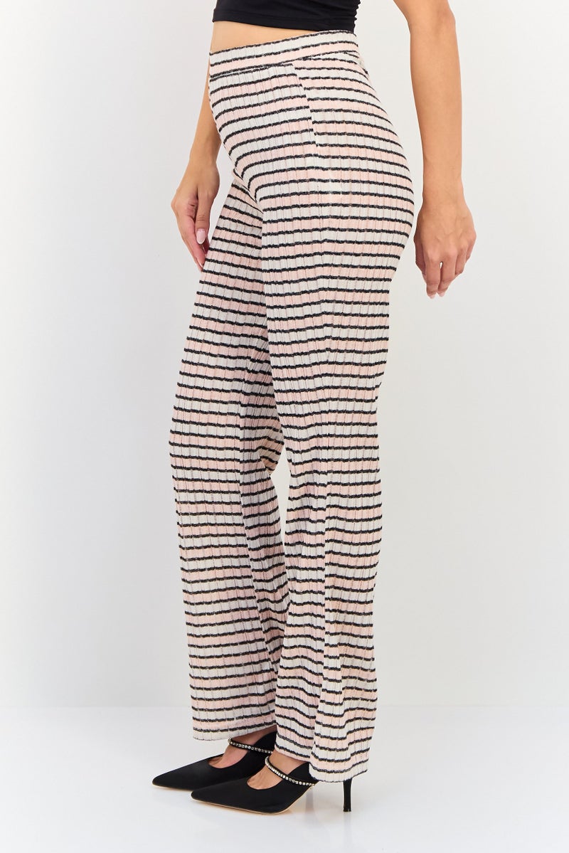 Lefties بنطلونات نسائية عادية مقاس ضيق مخططة قابلة للتمدد، متعددة الألوان - Image 2