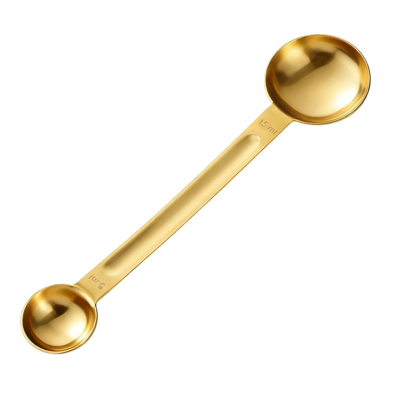 Qulkws Double Sided Measuring Spoon Stainless Steel Coffee Scoop Teaspoon Measuring Spoon 1 Tsp (5ml) & 1 Tbsp (15ml) Dual-Measure Long-Handle Spoons Coffee Measurings Spoons (Gold) - Image 1