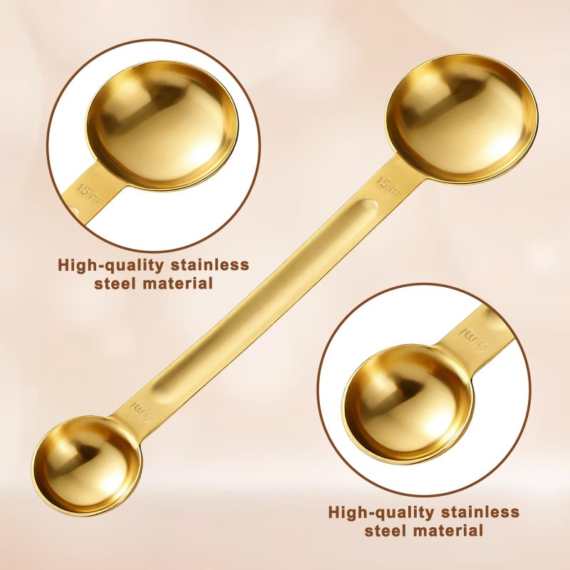 Qulkws Double Sided Measuring Spoon Stainless Steel Coffee Scoop Teaspoon Measuring Spoon 1 Tsp (5ml) & 1 Tbsp (15ml) Dual-Measure Long-Handle Spoons Coffee Measurings Spoons (Gold) - Image 2