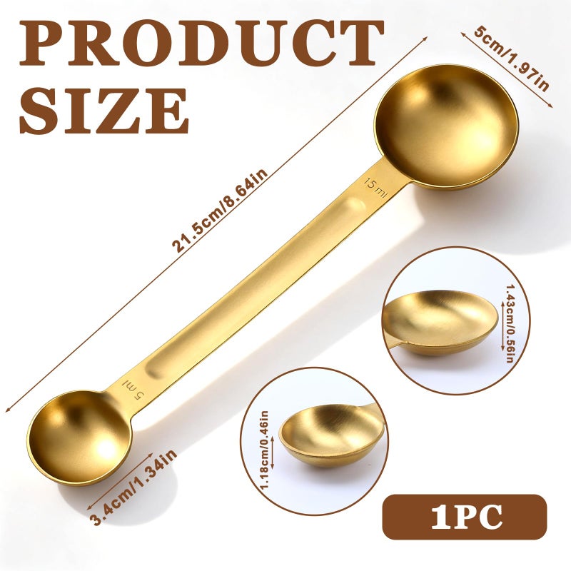 Qulkws Double Sided Measuring Spoon Stainless Steel Coffee Scoop Teaspoon Measuring Spoon 1 Tsp (5ml) & 1 Tbsp (15ml) Dual-Measure Long-Handle Spoons Coffee Measurings Spoons (Gold) - Image 4