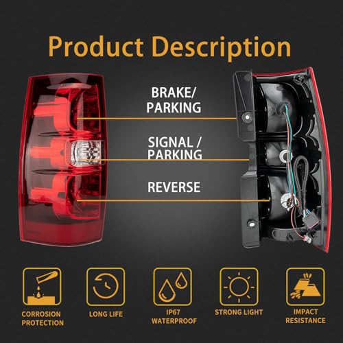 MiKaFex Tail Light Assembly Compatible With 2007-2014 Chevy Tahoe Suburban Driver and Passenger Side Rear Brake Lamps With Bulb Inside And Wiring Harness Replaces# GM2800196 25862701 - Image 2