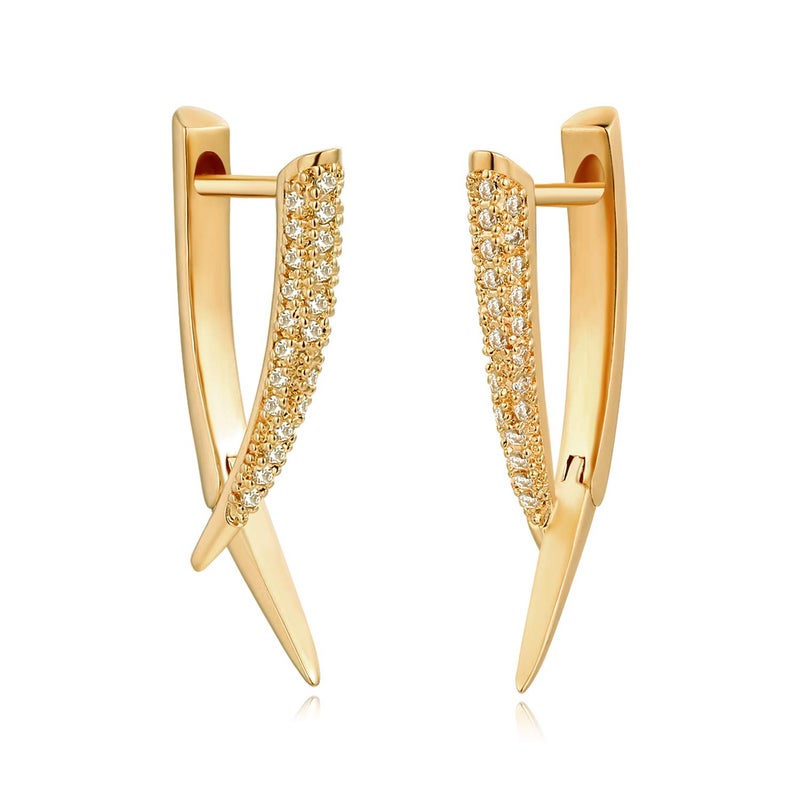 MYEARS Women Bar Earrings Gold Huggie X Hoop Ear Stud Cuff Cubic Zirconia 14K Small Simple Hypoallergenic Everyday Jewelry - Image 1