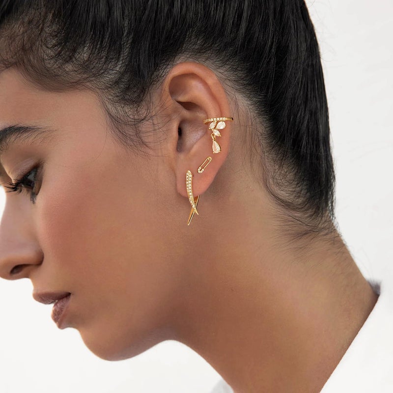 MYEARS Women Bar Earrings Gold Huggie X Hoop Ear Stud Cuff Cubic Zirconia 14K Small Simple Hypoallergenic Everyday Jewelry - Image 3