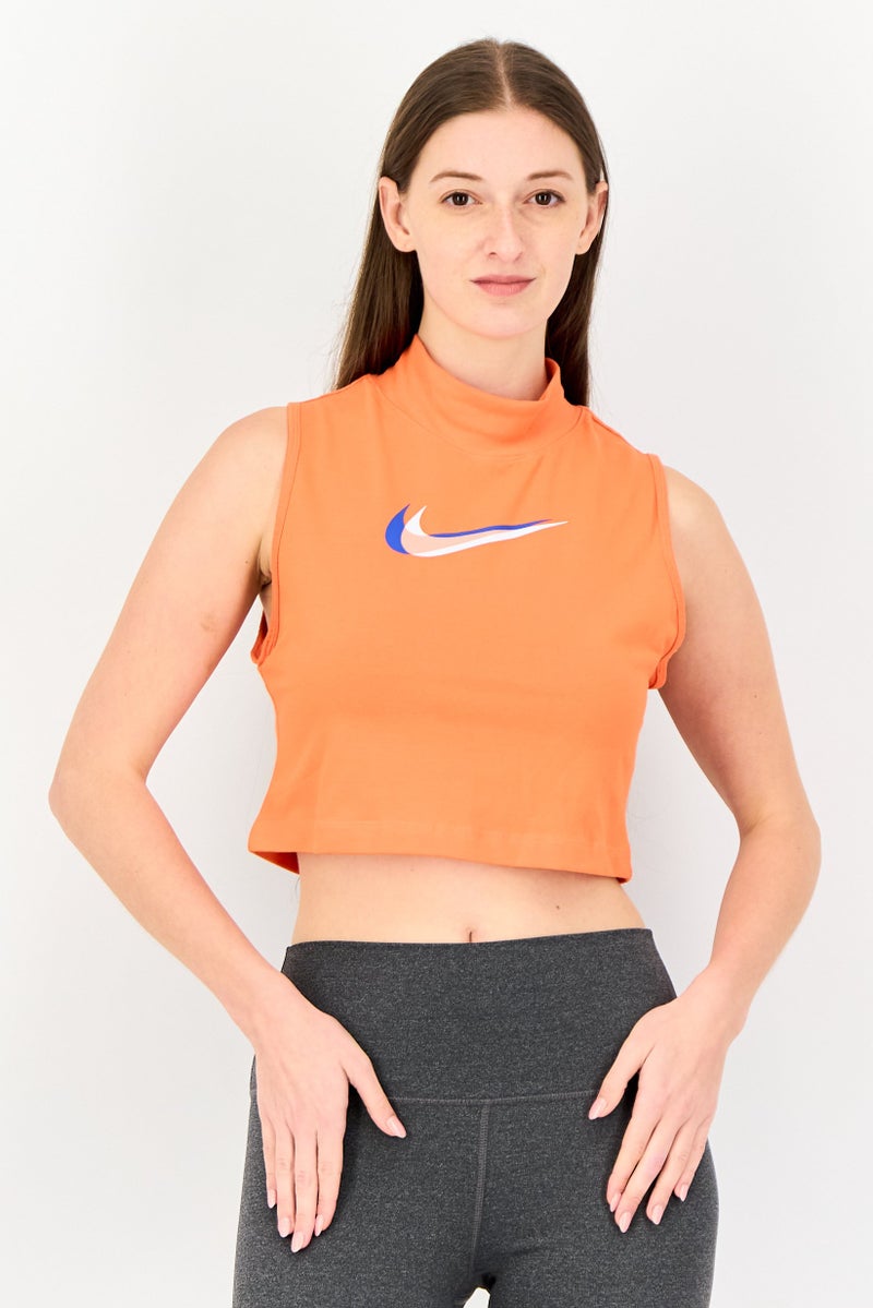 Nike تي شيرت تدريب بدون أكمام ضيق للنساء، برتقالي - Image 1