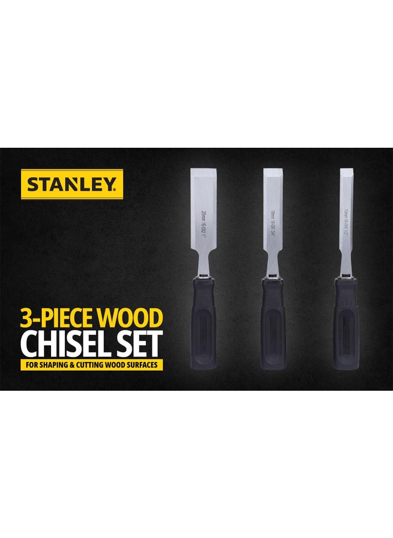 Stanley STANLEY 16089 3Piece Wood Chisel Set with AntiRust Properties for Shaping Cutting Wood Surfaces 12x7 3434x7 341x7 34 GREY BLACK Made in Singapore  - Image 5