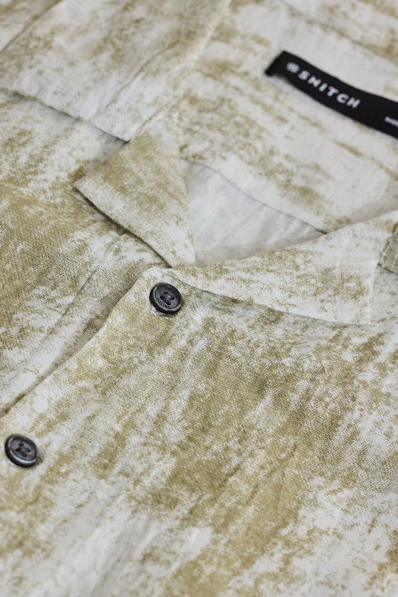 سنيتش Muted Sage Green Abstract Half Sleeve Boxy Shirt