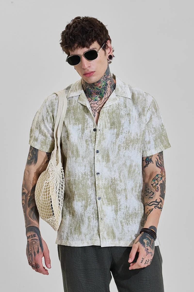 سنيتش Muted Sage Green Abstract Half Sleeve Boxy Shirt
