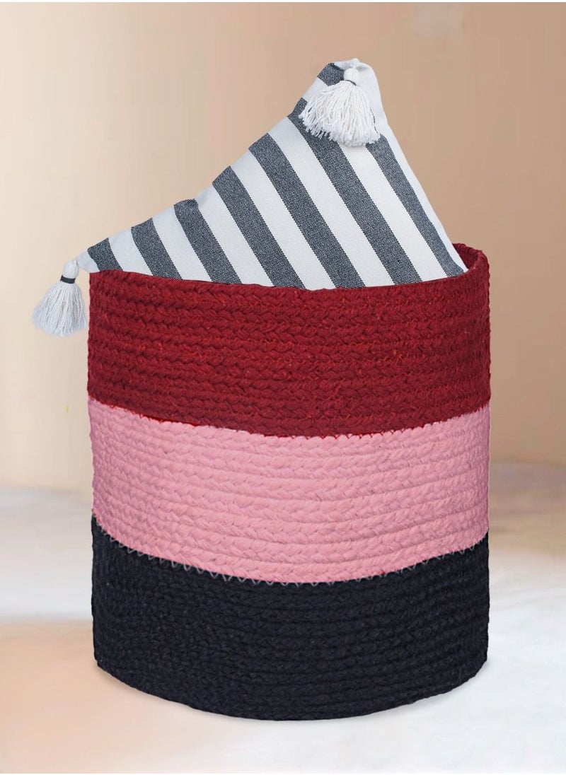 N & H Eco-friendly Handwoven Multipurpose Designer Baskets for Storage Organizer & Indoor Planters (Red, Pink & Black)  - Image 1