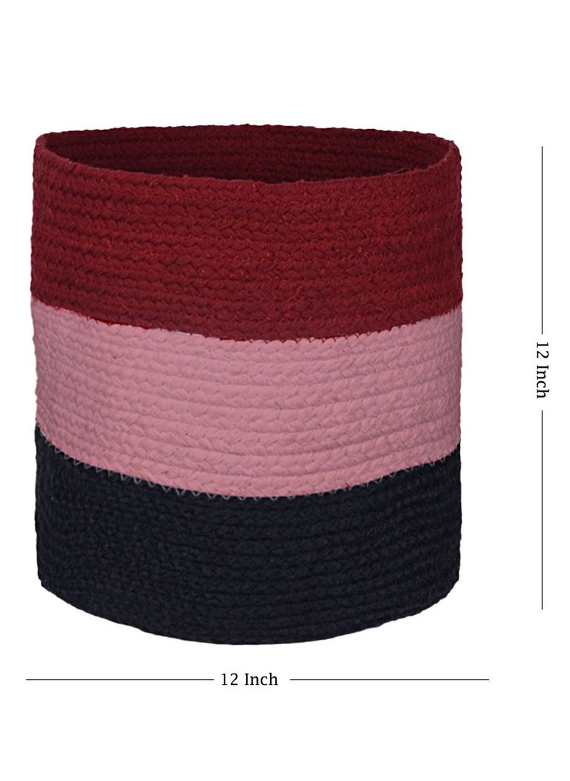 N & H Eco-friendly Handwoven Multipurpose Designer Baskets for Storage Organizer & Indoor Planters (Red, Pink & Black)  - Image 3