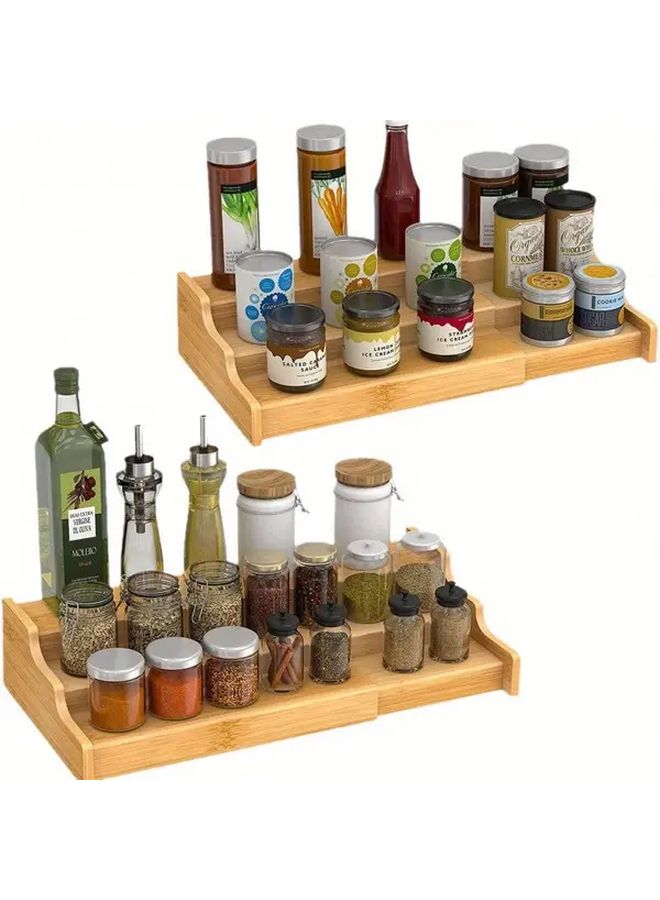 3 Layer Bamboo Spice Rack Telescopic Adjustable 24 to 40 Inch Kitchen Storage Organizer - Image 5