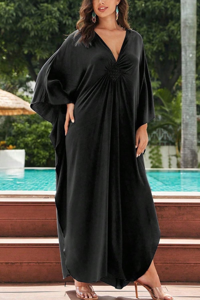 YouKD Women's Solid Color Bohemian Kaftan Dress Beach Cover Ups Plus Size Bathrobes One Size - Image 3
