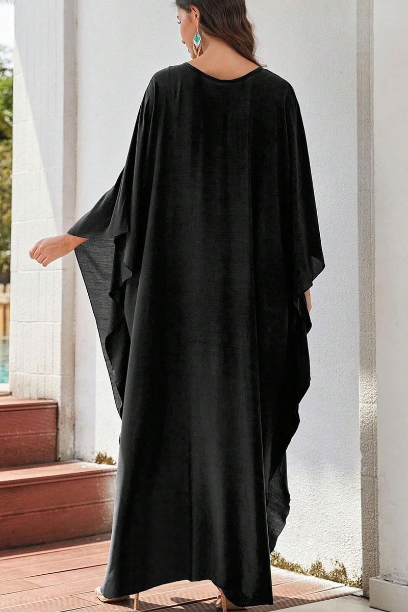 YouKD Women's Solid Color Bohemian Kaftan Dress Beach Cover Ups Plus Size Bathrobes One Size - Image 5