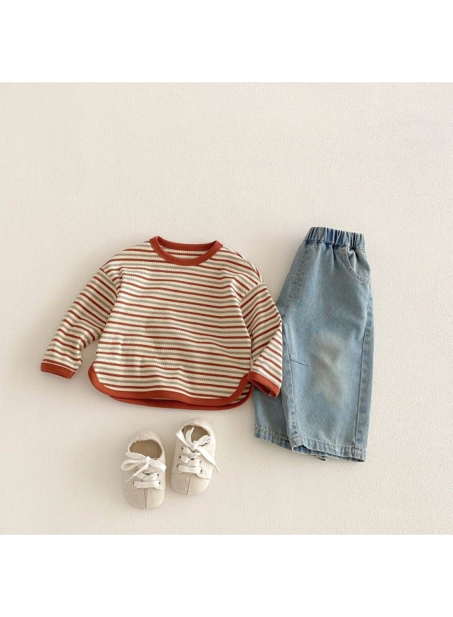 Baby Korean-style Striped T-shirt 2026 New Spring Girl Fashionable Color-blocking Base Shirt Children's Spring Wear Inner Layer Trendy