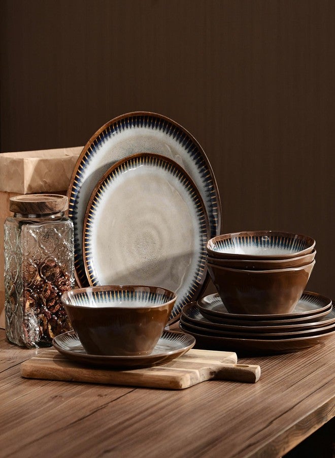 Gufaith Melamine Dinnerware Sets for 4,12 Pcs Party Plates and Bowls Sets,Outdoor Use Harvest Dinner Dishes Set,Great for RVs Camping,Lightweight Unbreakable,Dishwasher Safe,Sahara Beige - Image 5