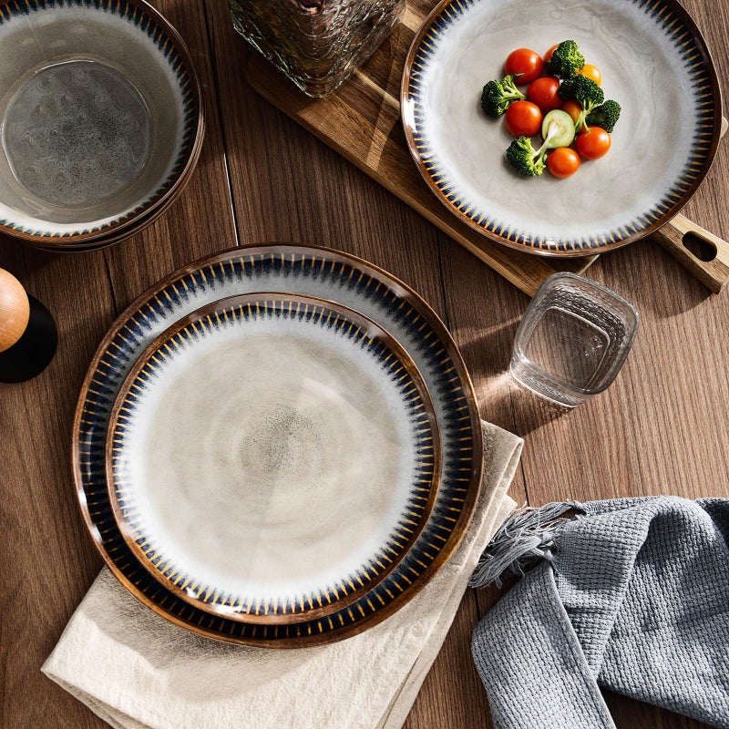 Gufaith Melamine Dinnerware Sets for 4,12 Pcs Party Plates and Bowls Sets,Outdoor Use Harvest Dinner Dishes Set,Great for RVs Camping,Lightweight Unbreakable,Dishwasher Safe,Sahara Beige - Image 1