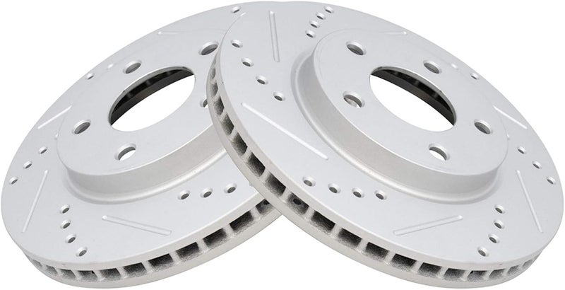 TRQ Front Brake Rotor Set G Coated Vented Drilled Slotted Compatible with 2007-2012 Dodge Caliber 2008-2017 Mitsubishi Lancer - Image 2