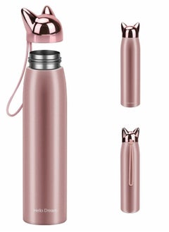 Cute Cat Water Bottle, Stainless Steel Insulated Water Bottles Thermos Vacuum Travel Coffee Mug for Kids Girls Women Leak-proof Cat Insulated Water Bottle, 320 ml/10.8 oz (Pink)