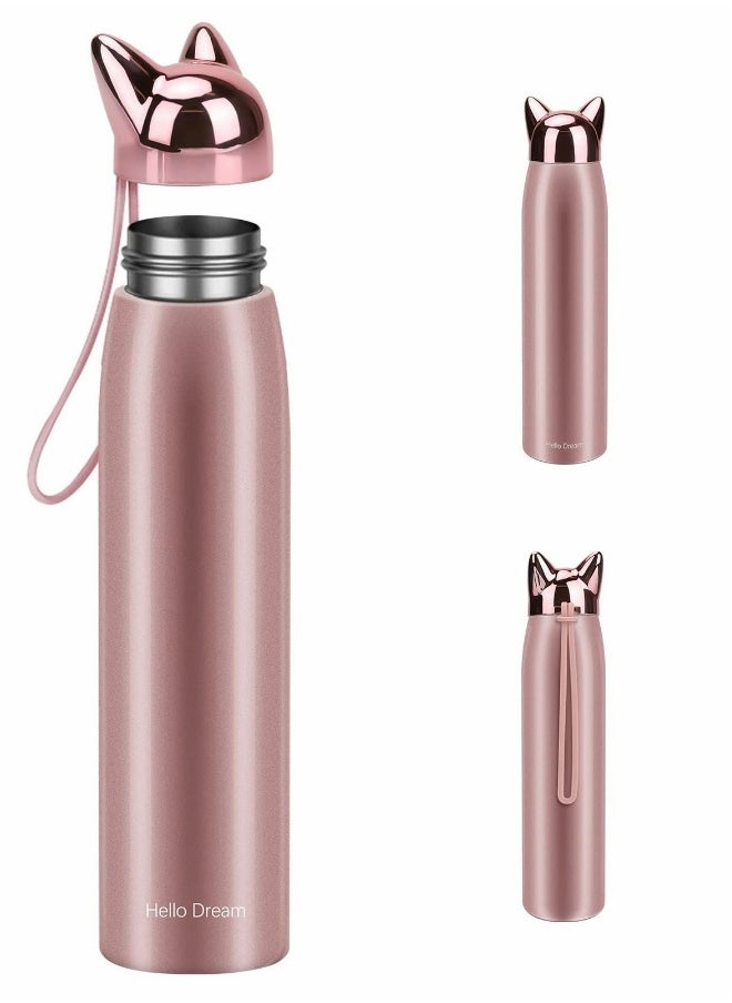Generic - Cute Cat Water Bottle, Stainless Steel Insulated Water Bottles Thermos Vacuum Travel Coffee Mug for Kids Girls Women Leak-proof Cat Insulated Water Bottle, 320 ml/10.8 oz (Pink) - Image 1