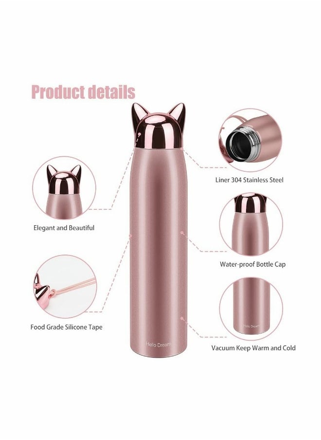 Generic - Cute Cat Water Bottle, Stainless Steel Insulated Water Bottles Thermos Vacuum Travel Coffee Mug for Kids Girls Women Leak-proof Cat Insulated Water Bottle, 320 ml/10.8 oz (Pink) - Image 1