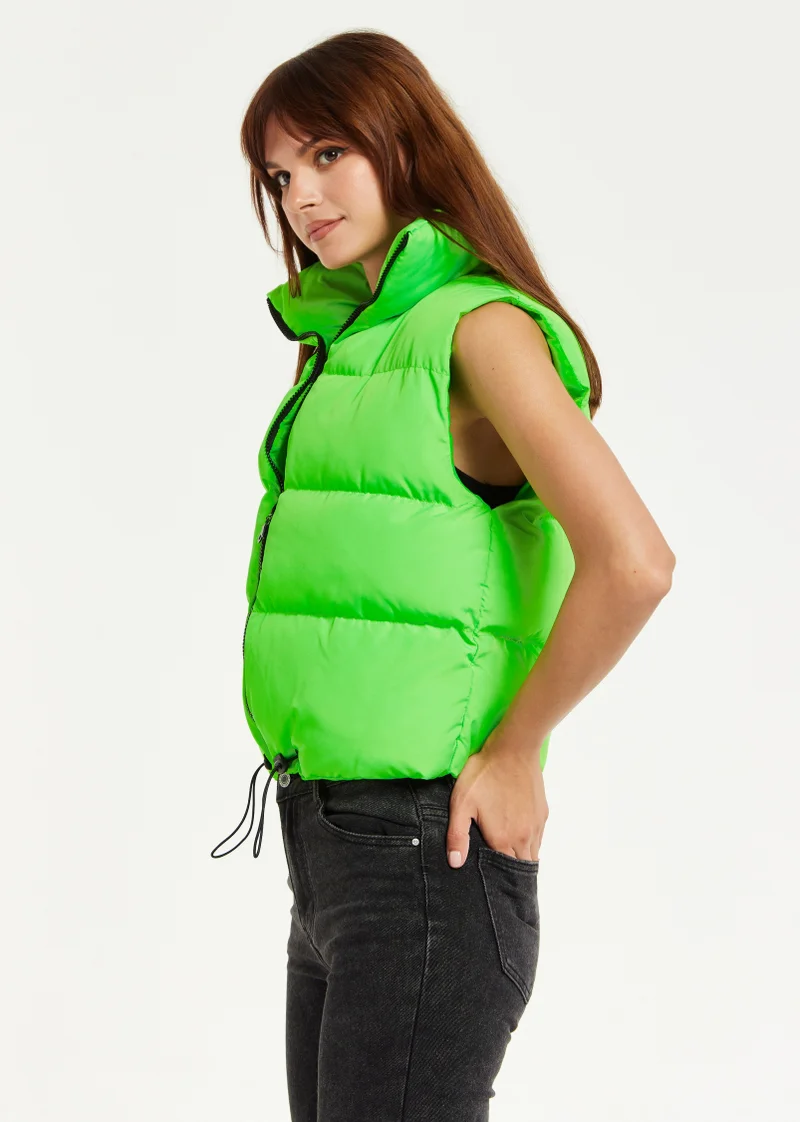 Liquorish  Green Puffer Vest with Drawstring Hem for Women | Best Price UAE