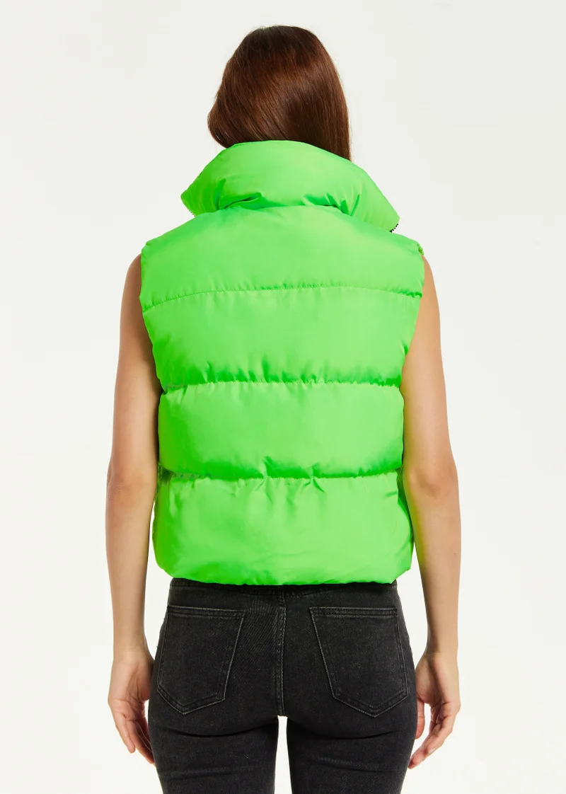 Liquorish  Green Puffer Vest with Drawstring Hem for Women | Best Price UAE