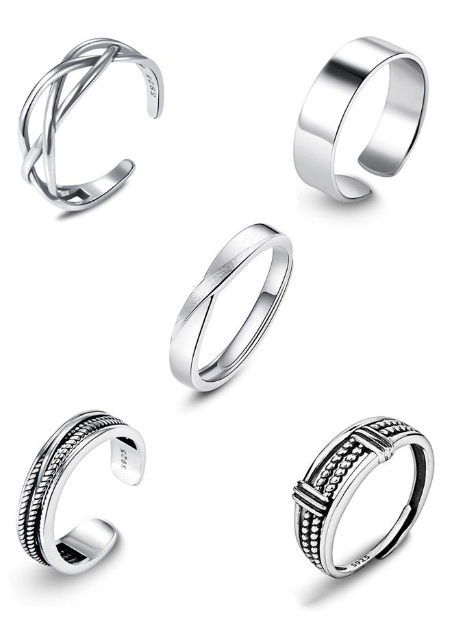 GUSGU 5pcs Open Adjustable Rings Set Unisex Stacking Ring Stackable Jewelry Gift Finger Rings for Women Men Girls Boys Silver - Image 1