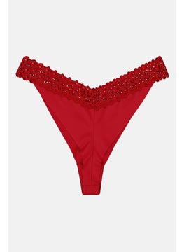 Etam Women Pull On Textured Thong, Red  - Image 2