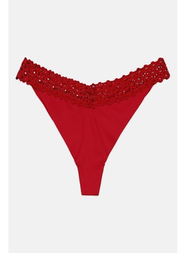 Etam Women Pull On Textured Thong, Red  - Image 1