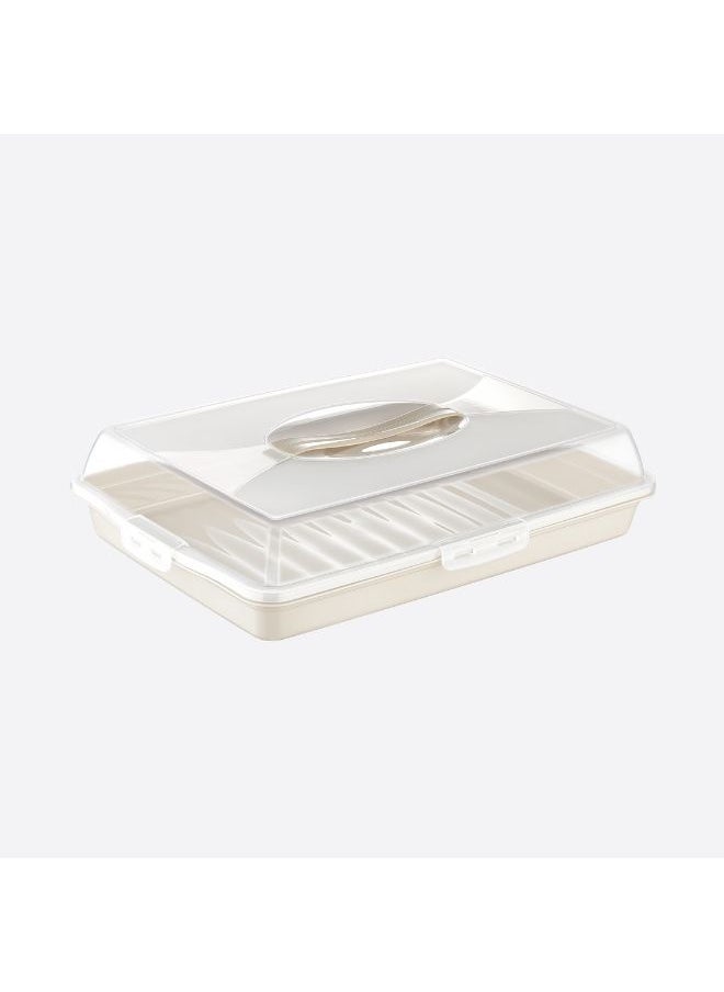 Generic - Large Rectangular Cake Carrier with Locking Lid 45 x 31 x 10 cm – Portable Cake Container for Travel, Storage & Transport – Cupcake & Cake Holder Box with Handle – BPA-Free Bakery Organizer (Cream) - Image 1