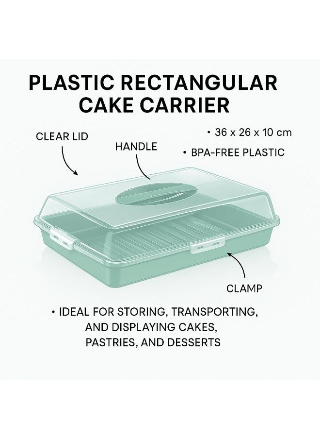 Generic - Large Rectangular Cake Carrier with Locking Lid 45 x 31 x 10 cm – Portable Cake Container for Travel, Storage & Transport – Cupcake & Cake Holder Box with Handle – BPA-Free Bakery Organizer (Cream) - Image 1