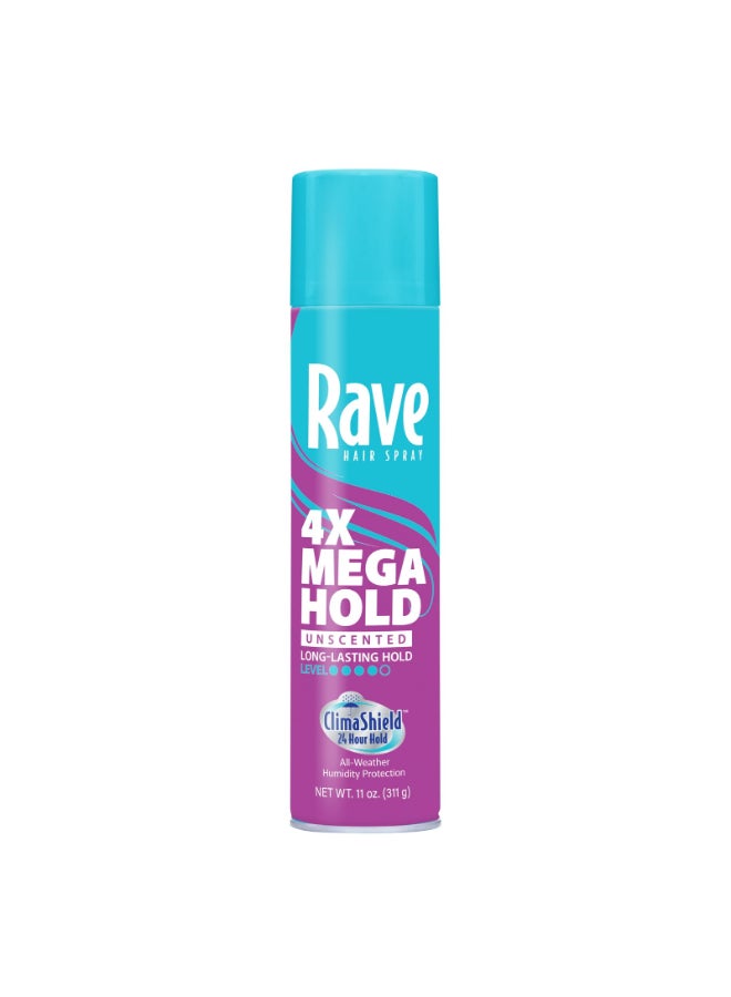 rave 4X Mega Unscented Aerosol Hairspray Hair Spray for High Humidity Weather 24Hour Lasting Hold VitaminEnhanced Hair Volume Spray 11 oz - Image 3