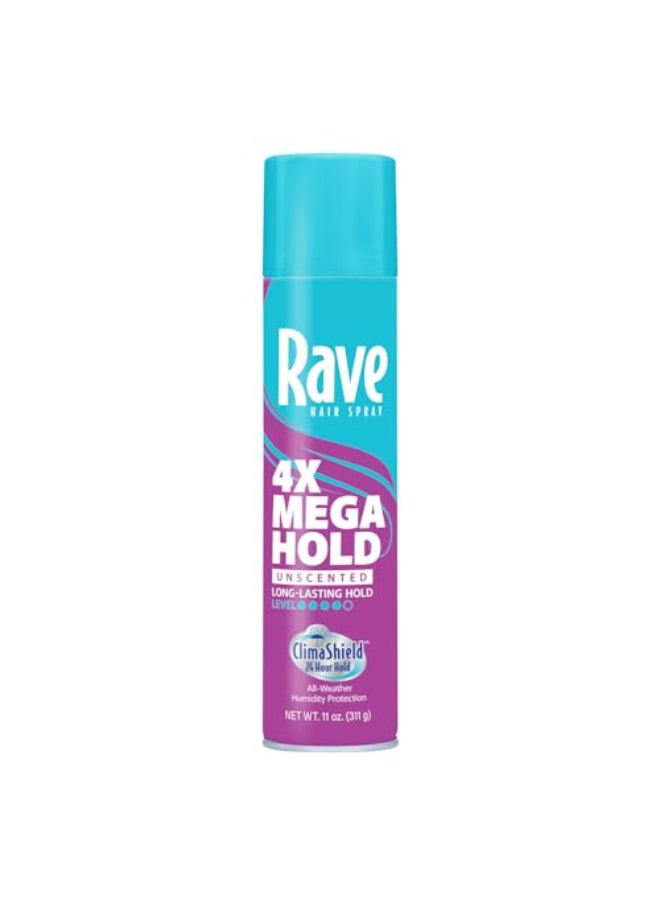 rave 4X Mega Unscented Aerosol Hairspray Hair Spray for High Humidity Weather 24Hour Lasting Hold VitaminEnhanced Hair Volume Spray 11 oz - Image 1