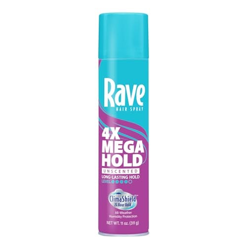 rave 4X Mega Unscented Aerosol Hairspray Hair Spray for High Humidity Weather 24Hour Lasting Hold VitaminEnhanced Hair Volume Spray 11 oz - Image 1