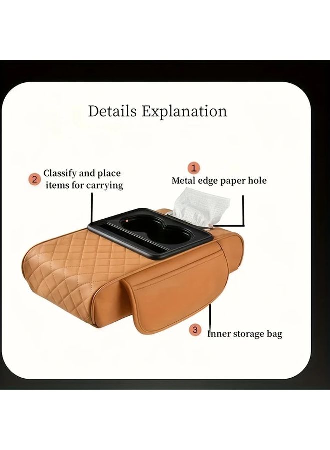 1pc Premium Faux Leather Car Door Armrest Organizer With Tissue Box 2 Side Pockets And 2 Cup Holders Black Multi Functional Storage Solution For Enhanced Interior Comfort Fits Most Vehicles Vehicle Interior Upgrade Modern Car Accessory Durable Car Accessory - Image 3