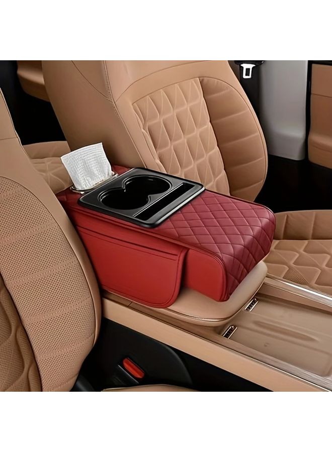 1pc Premium Faux Leather Car Door Armrest Organizer With Tissue Box 2 Side Pockets And 2 Cup Holders Black Multi Functional Storage Solution For Enhanced Interior Comfort Fits Most Vehicles Vehicle Interior Upgrade Modern Car Accessory Durable Car Accessory - Image 5