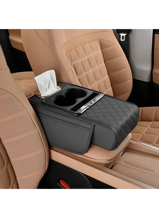 1pc Premium Faux Leather Car Door Armrest Organizer With Tissue Box 2 Side Pockets And 2 Cup Holders Black Multi Functional Storage Solution For Enhanced Interior Comfort Fits Most Vehicles Vehicle Interior Upgrade Modern Car Accessory Durable Car Accessory - Image 4