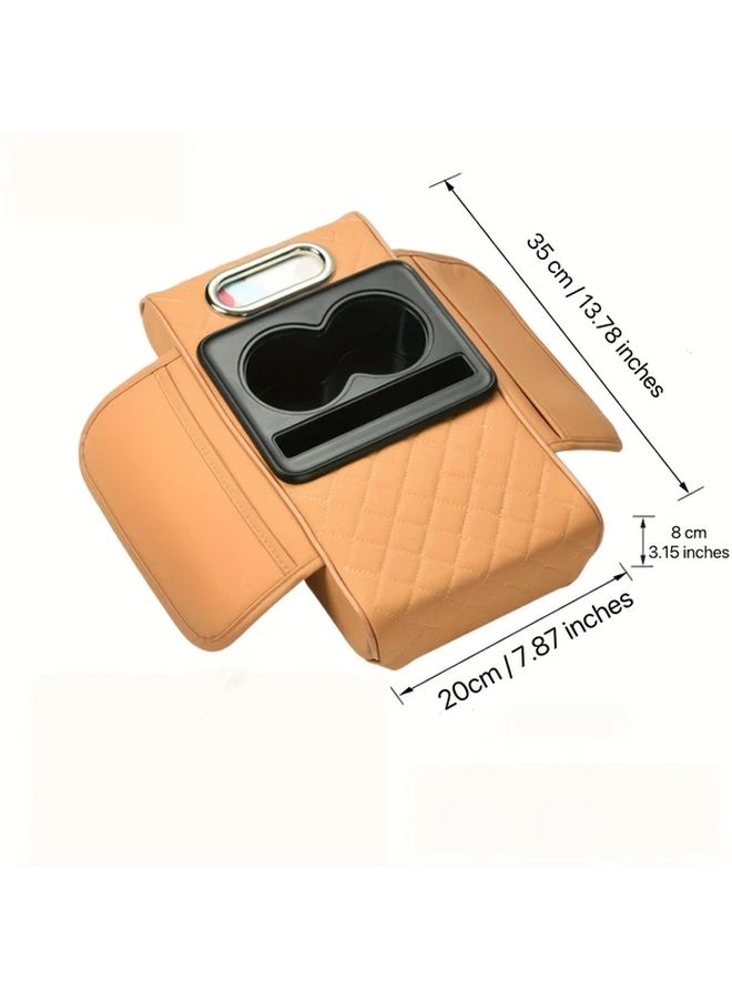 1pc Premium Faux Leather Car Door Armrest Organizer With Tissue Box 2 Side Pockets And 2 Cup Holders Black Multi Functional Storage Solution For Enhanced Interior Comfort Fits Most Vehicles Vehicle Interior Upgrade Modern Car Accessory Durable Car Accessory - Image 2