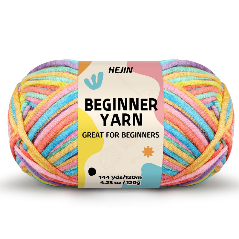 HEJIN 120g Candy Color Yarn for Crocheting and Knitting; Rainbow Yarn for Beginners with Easy-to-See Stitches;Worsted-Weight Medium #4;Yarn for Beginners Crochet Kit Making - Image 1