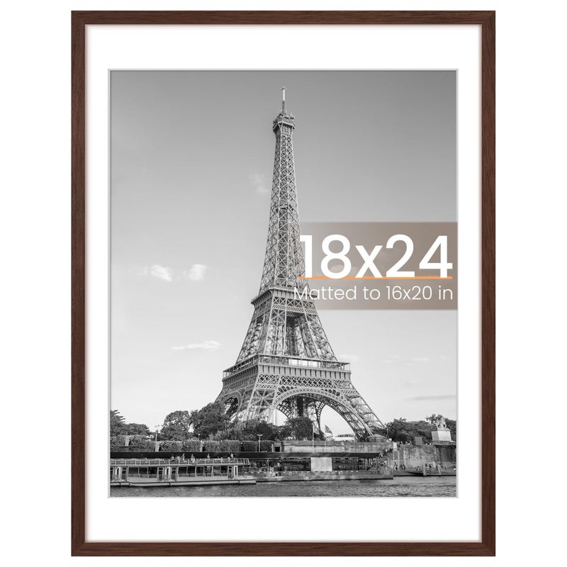 upsimples upsimples 18x24 Picture Frame Display Pictures 16x20 with Mat or 18 x 24 Without Wall Hanging Poster Frames Brown 1 Pack