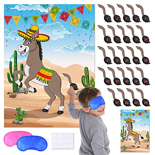 KUUQA FEPITO KUUQA Pin the Tail on the Donkey Party Game Mexican Donkey Party Supplies Birthday Party Decorations Mexican Fiesta Party Decorations - Image 1