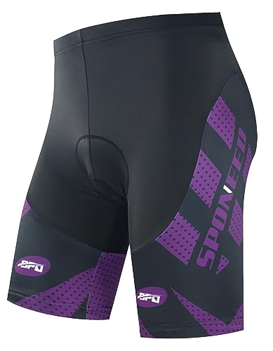 sponeed Paddding Cycle Shorts Men Moisture Wicking Bike Pants with Padding Cycling Gear US L Black Purple - Image 1