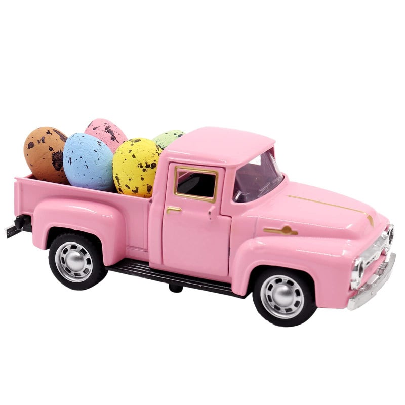 YimiBloss Easter Farm Pickup Truck Decor with Eggs, Mini Vintage Metal Diecast Farmhouse Pickup Happy Spring Farm Tiered Tray Decorations for Home Kitchen Table - Image 1